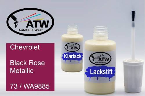 Chevrolet, Black Rose Metallic, 73 / WA9885: 20ml Lackstift + 20ml Klarlack - Set, von ATW Autoteile West.